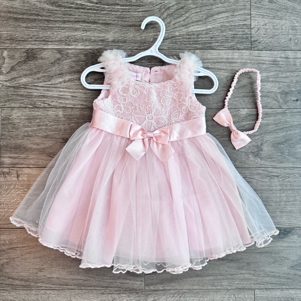 Bonnie Baby Pink Lace Dress 18m